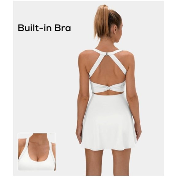 HALARA Dresses & Skirts - Halara White Backless Cut Out Twisted 2-in-1 Barre Ballet Dance Dress S NWT